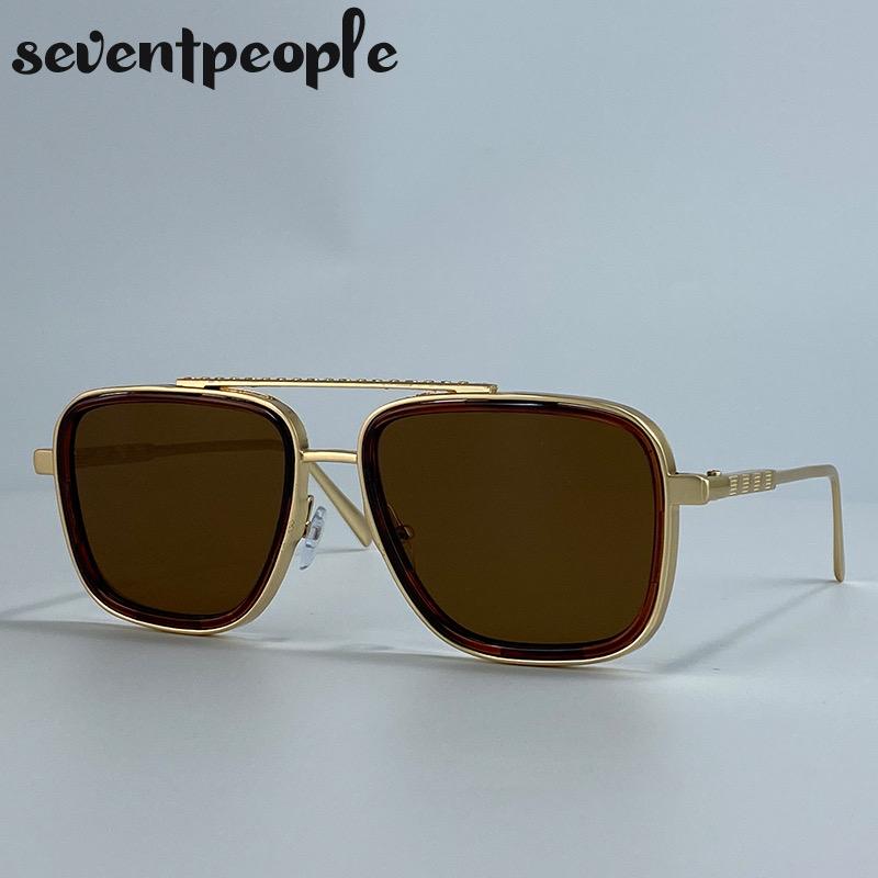 

Классические квадратные панк-солнцезащитные очки мужские Роскошный бренд Модные металлические оправы Уличные солнцезащитные очки Винтажные очки с двойной перекладиной для мужчин