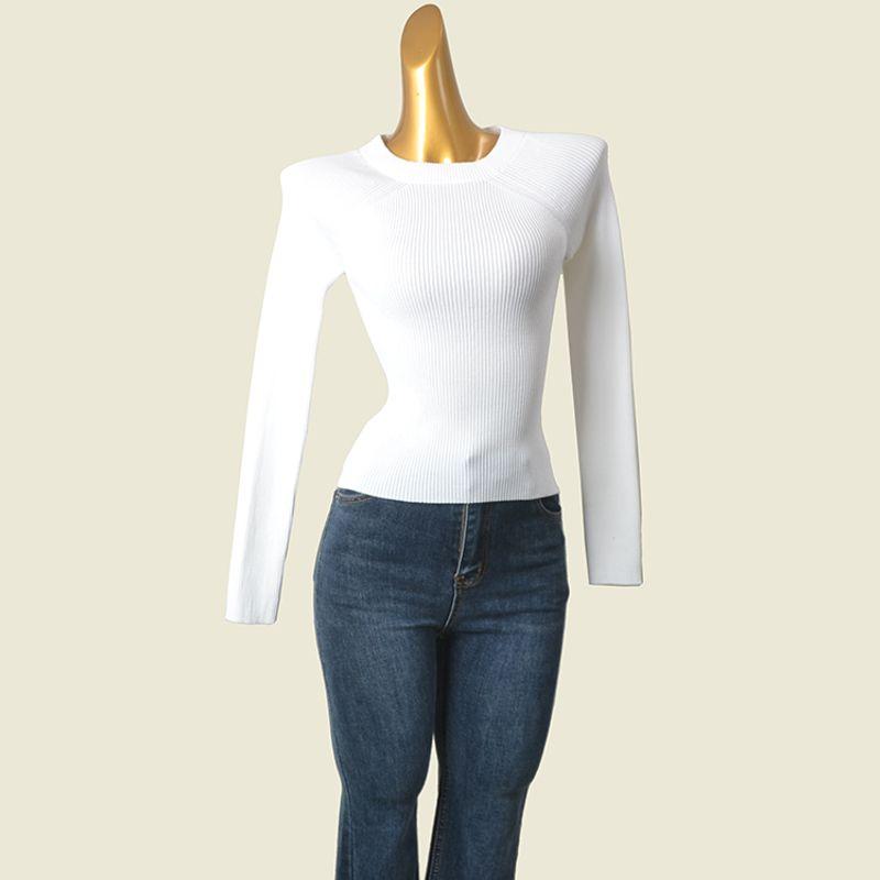 American-Style Sexy round Neck Pit Pattern Knitting Bottoming Shirt for Women Stylish Back Tied Slim Fit Slim Looking Pure Color Long Sleeves