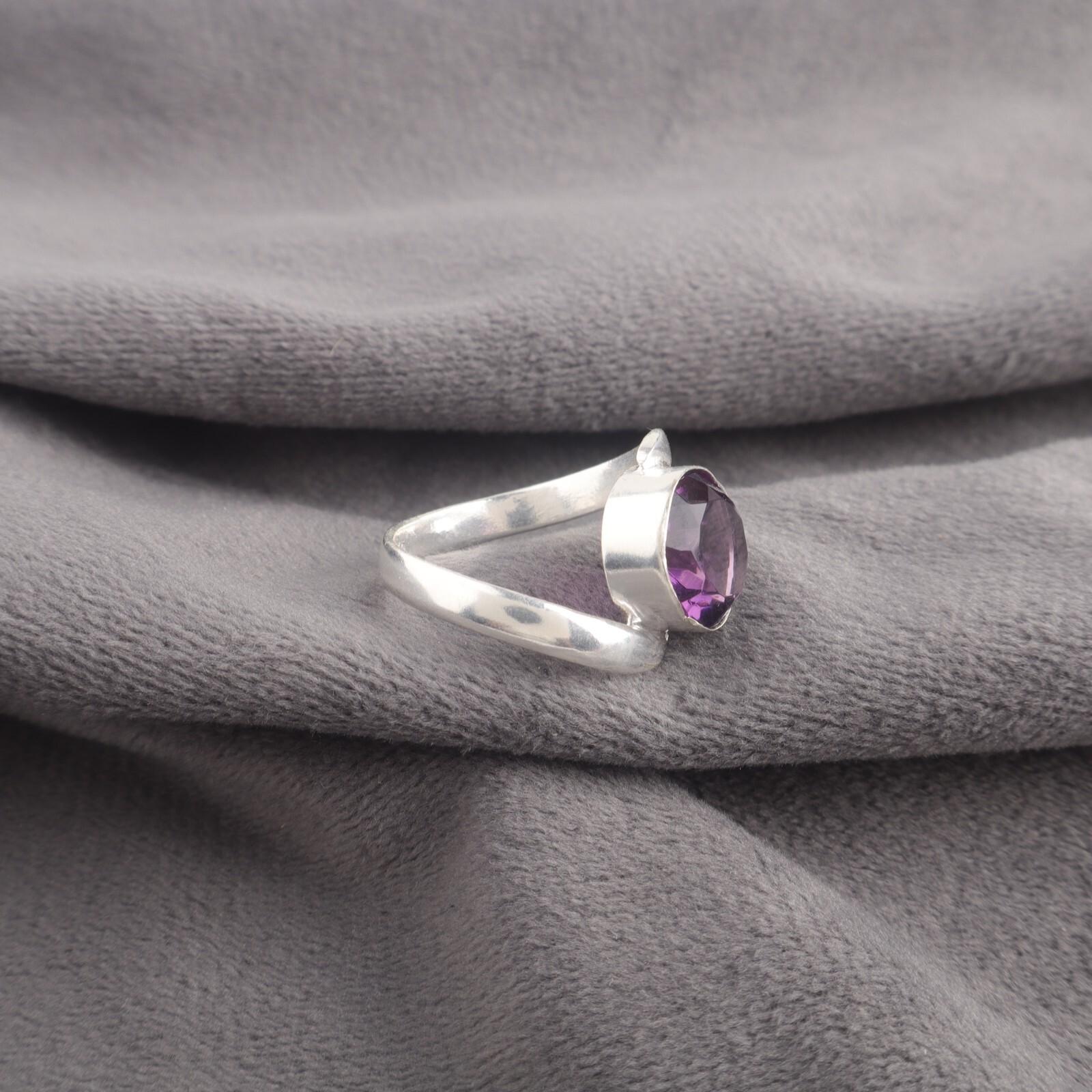 

Натуральный фиолетовый аметист драгоценный камень серебро 925 пробы кольцо ручной работы для подарка RR-53-10 10