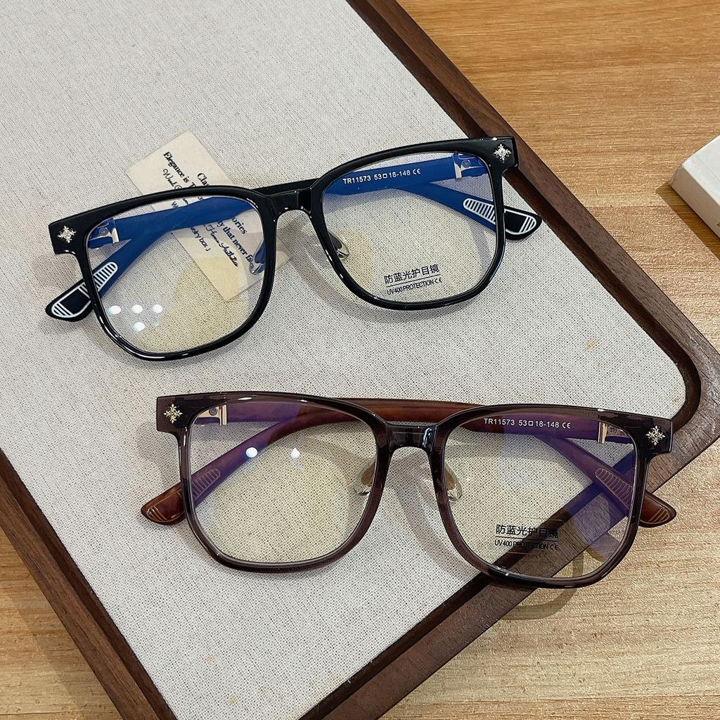 Retro brown large-frame glasses for women with myopia can be matched with degrees of anti-blue light, ultra-light TR flat mirror holder, plain face an