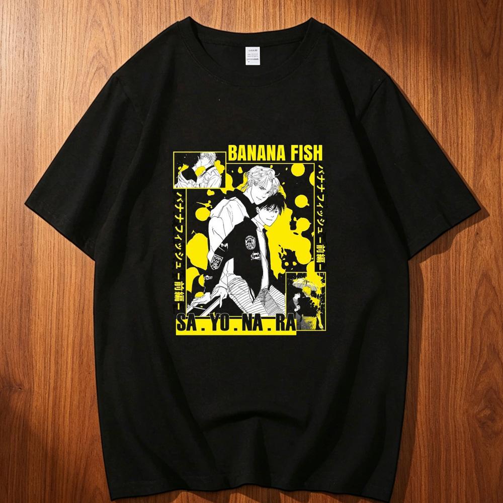Banana Fish Cotton Tshirt Unisex Korean Clothes Colorful Graphic Trendy Gothic Tshirt Hip Hop Aesthetic Pop Culture Grunge Pastel