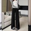 Black Polka Dot High Waist Lace Trim Wide Leg Sporty Pants for Women - Slimming, Casual, Spring/Autumn 2025