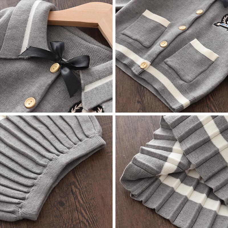 Bear Leader Autumn and Winter 3-7 Year Old Girls' Set Knitted Sweater Jacket+Skirt Two Piece Suit Children's Boutique Clothing AH9000