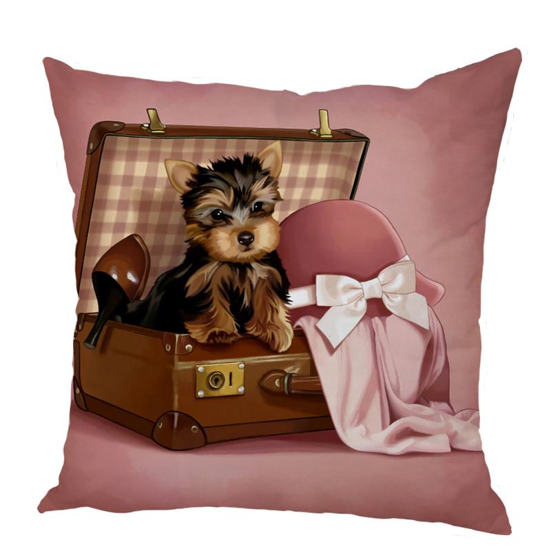 Color Cute Cartoon Dog Square Pillow Cushion Cover Car Sofa Office Chair Polyester  Case Home Decor Ornament