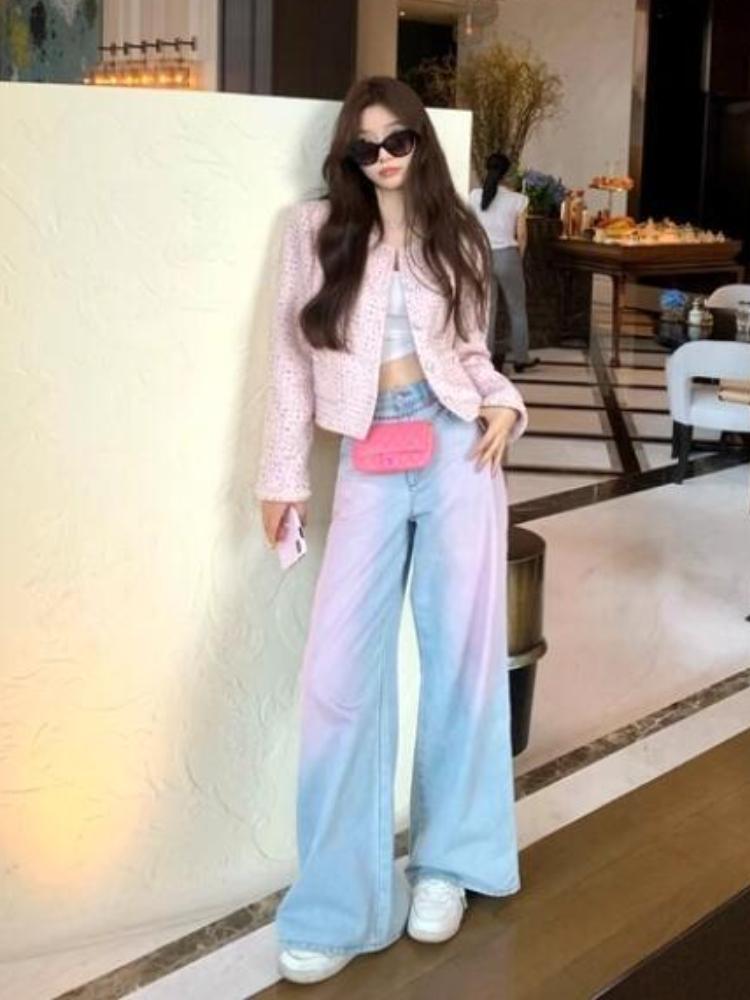 Pink Blue Design Vintage Baggy Loose Jeans Women Y2k Harajuku High Waist Denim Trousers Female Retro Fashion 90s Aesthetic Wide Pants Sreetwear