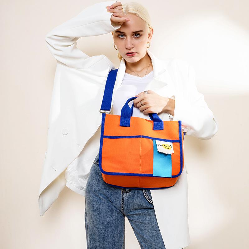 Korea Dongdaemun Canvas Bag Female Dopamine Color Large Capacity Handbag Niche Commuter Shoulder Crossbody