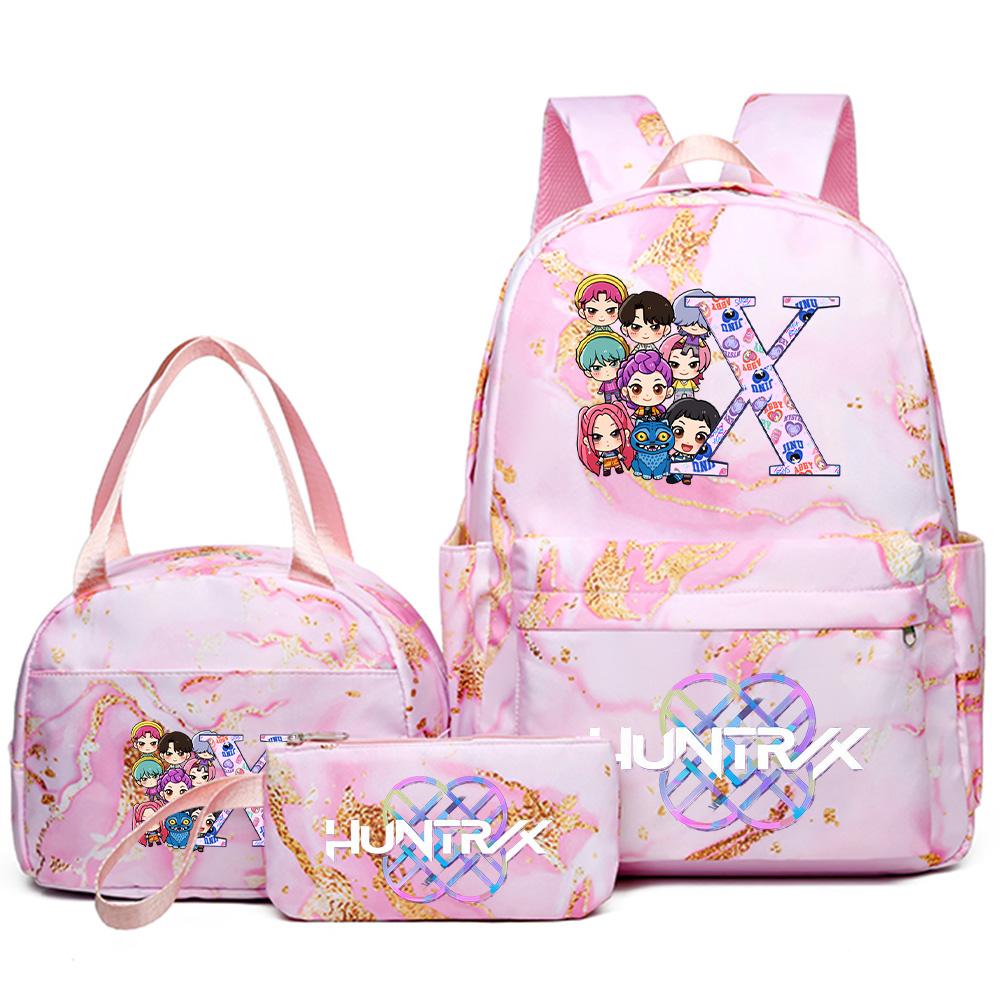3Pcs/set 26 English Letter Kpop Printed Backpack Handbag Pencil Case for Teenager Student Girl Boy Bookbag Schoolbag Women Large Capacity Travel Bag