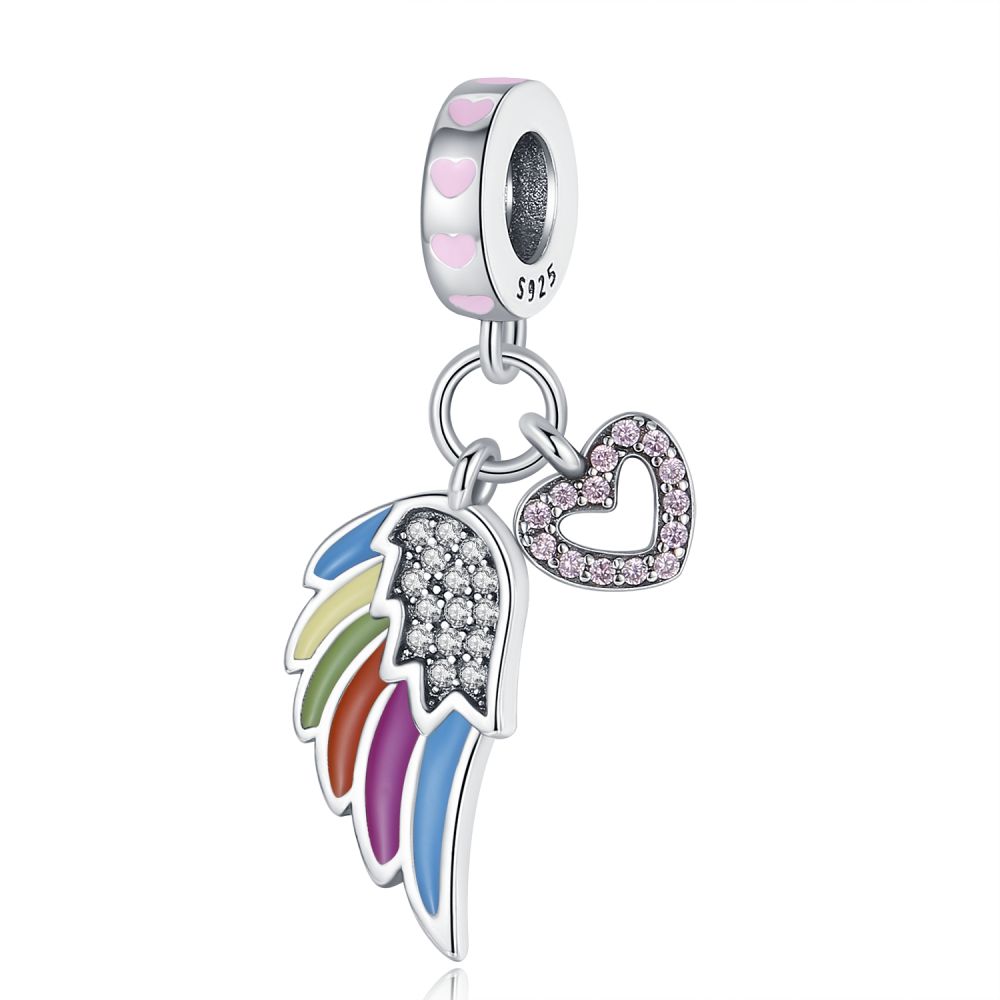 Multi Color Charms Fit Fashion Original Bracelets 925 Silver Colorful Zircon Rainbow Bead Love Heart Clip Charm DIY Jewelry