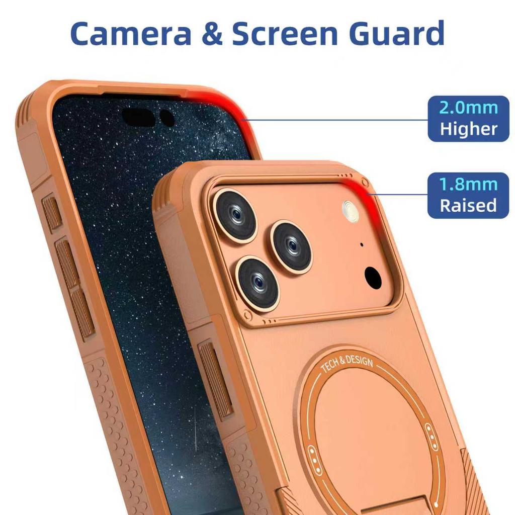 Shockproof armor Invisible Stand Bracket Magsafe Case For iPhone 17 16 15 14 13 12 Pro Max Sturdy Magnetic Wireless Charge Cover