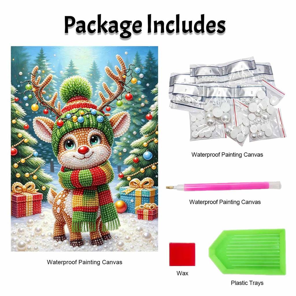 Christmas Reindeer Pearl Bead Painting Kit Cute Deer Winter Scene Frameless Canvas Art Relaxing Night Craft Home Decor Xmas Gift