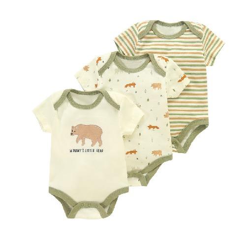 New Three-piece Baby Clothes Fart Clothes Short-sleeved Summer Printed Children's Clothing Baby One-piece Suit