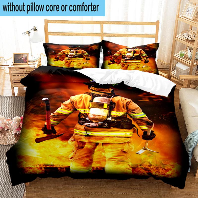 Firefighter Braving Flames 3pcs Bedding,Including 1pc Duvet Cover And 2pcs Pillowcases Perfect for Christmas,Ideal for Bedroom, Dormitory