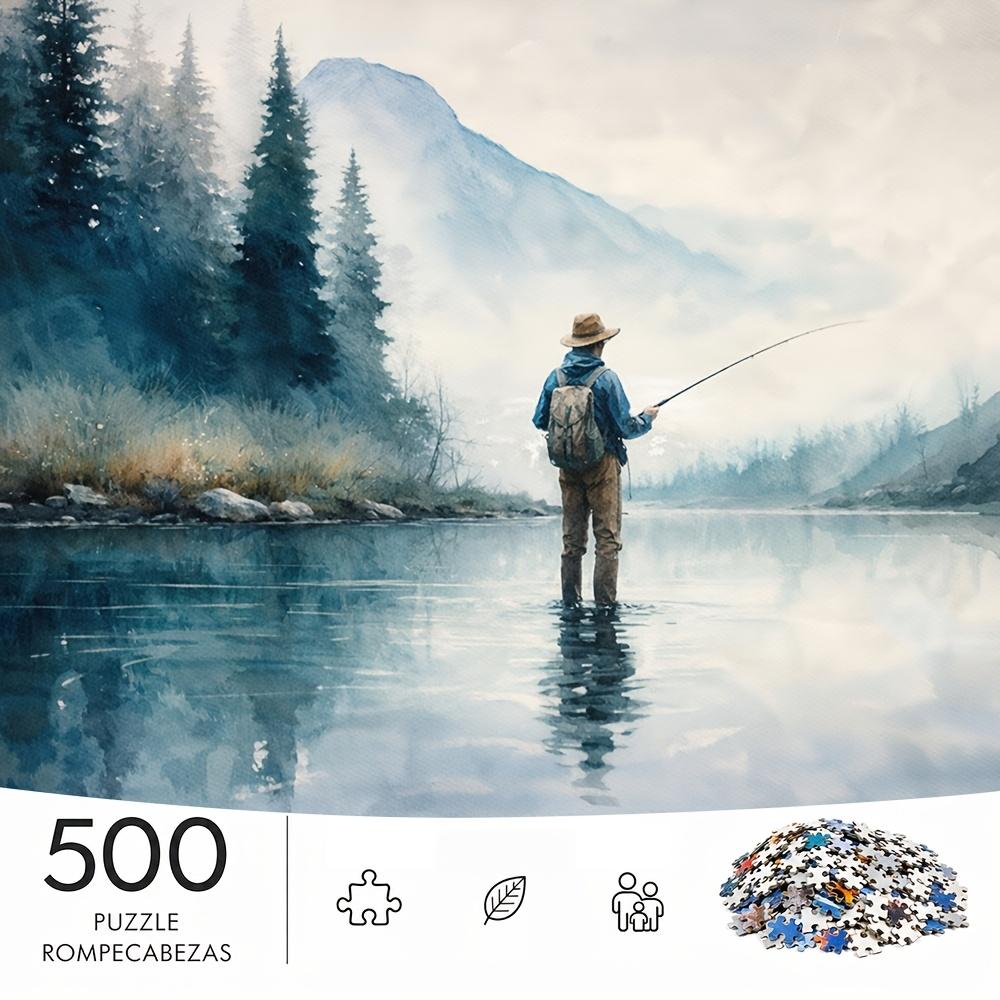 500pcs/Puzzle Game for Training Endurance And Logical Thinking - Exquisite Puzzle - (Solitary Angler by Misty Mountain Stream) Suitable for Living Roo