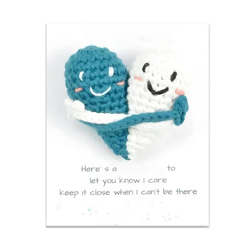 Funny Positive Crochet Doll Handmade Crochet Heart Cute Hug Heart With Encouraging Card Knitted Heart Card Party Gift Home Decor
