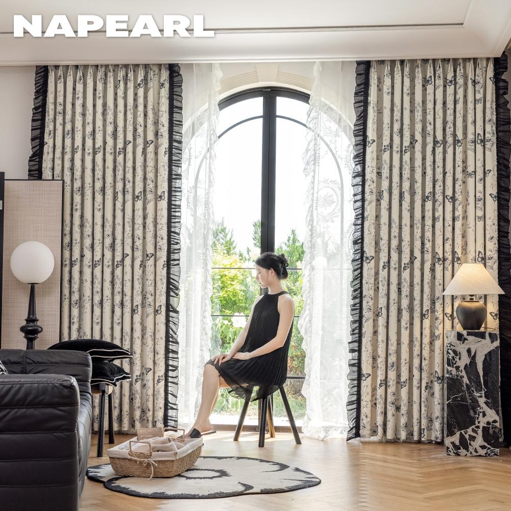 1PC NAPEARL 70-80% Blackout French Romantic Retro Fluture Secret Realm Printed Volane Perdele pentru dormitor Living Room Decor