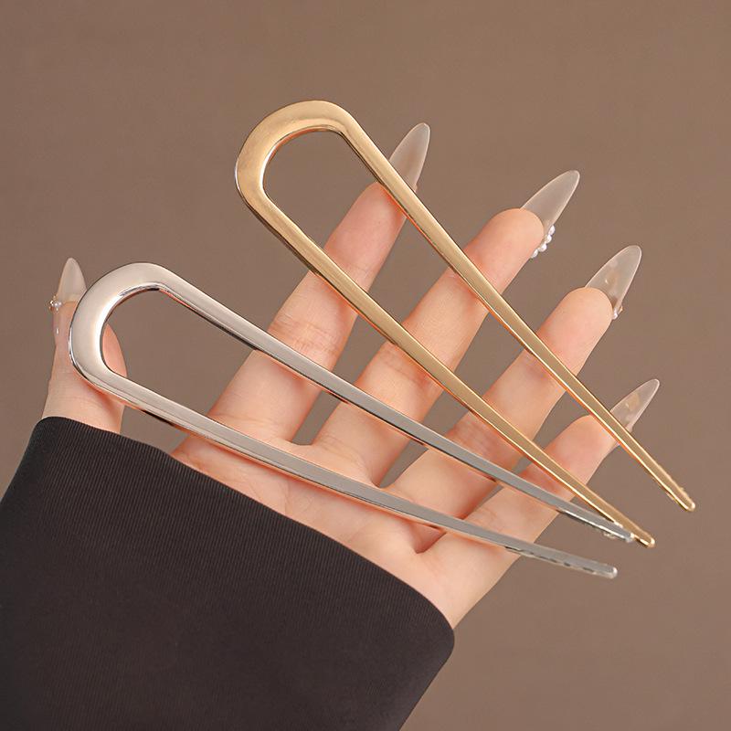 U-Shaped Enamel Metal Hairpin – Ancient Style, Large for Daily Use