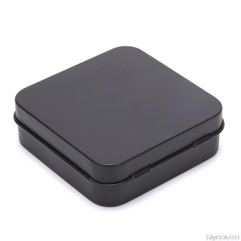 

1 шт., квадратная маленькая жестяная коробка, прочный однотонный органайзер для ювелирных изделий, монет и конфет, полезная откидная жестяная коробка для хранения 1pcs чёрный