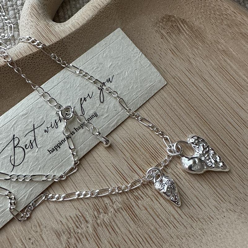 

S925 Sterling Silver Niche Design Sense Love Texture Sense Necklace Retro Style Blogger Collarbone Chain 925 silver