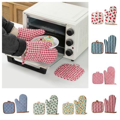 2 Pcs Heat-Resistant Oven Gloves Cotton Lining Insulated Glove Microwave Mitten  Baking