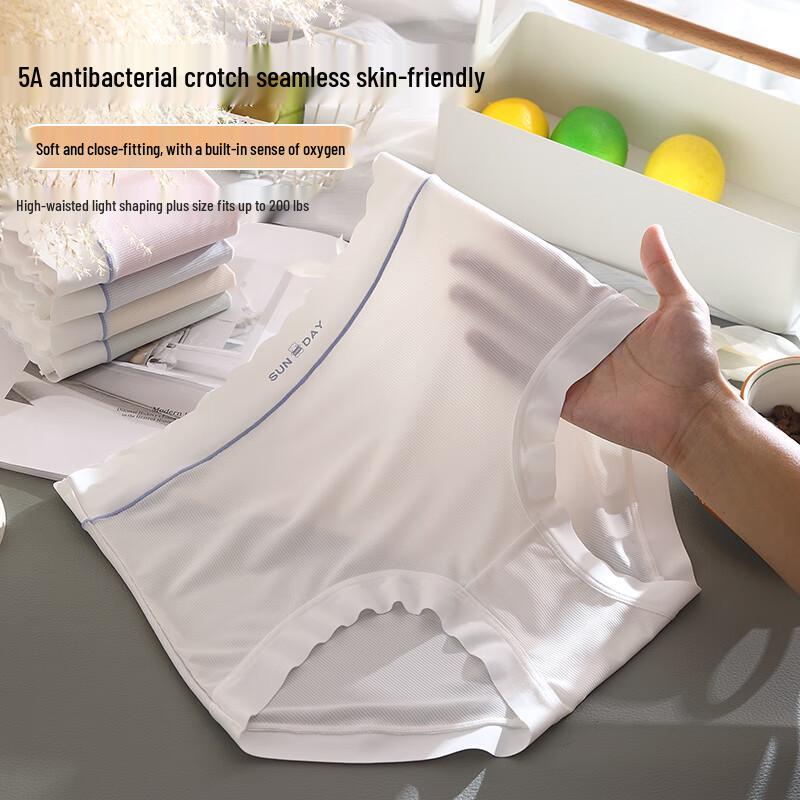 LANGSHA Women's Plus Size Ice Silk High-Waist Tummy Control Briefs (3-Pack)