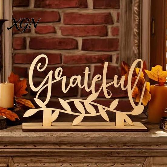 Thanksgiving Dinner Party Decor Grateful Blessed Wood Cutout Signs, Table Plate Decor, Handmade Wooden Gift Rustic Fall Home Centerpiece Ornament for
