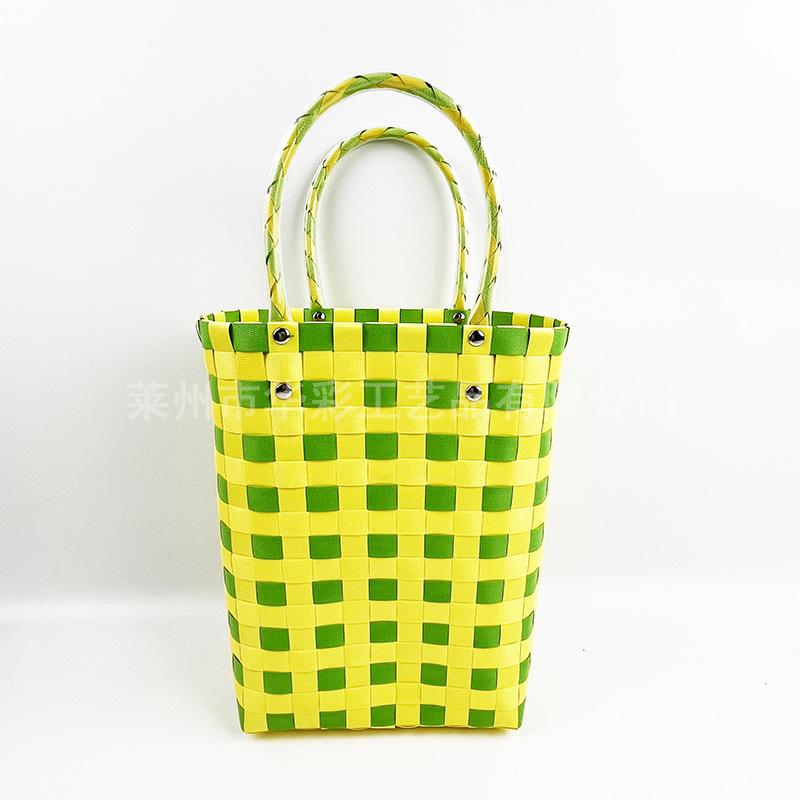 Bucket bag hand-woven contrasting color vegetable basket creative hand basket photo vacation leisure women's bag