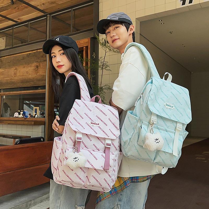 School bag high value letter back couple solid color casual simple light outdoor large capacity