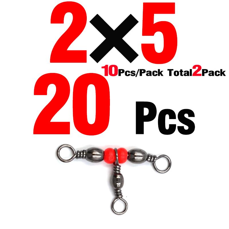 MNFT 20 Stück 11 Größen 3-Wege T-Drehgelenk Barrel Swivel Verbinder Rote Perlen Triple Swivel Kreuzleine Angelzubehör Angelzubehör