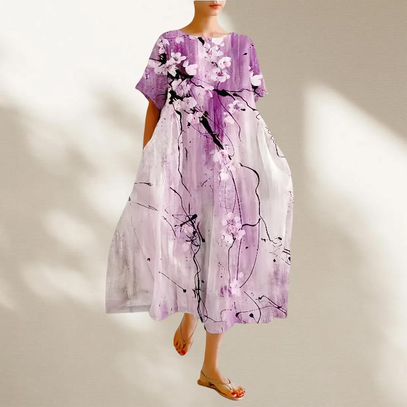 Short Sleeve Plus Size Cotton Vintage Floral New In Dresses for Women Casual Loose Long Summer Dress