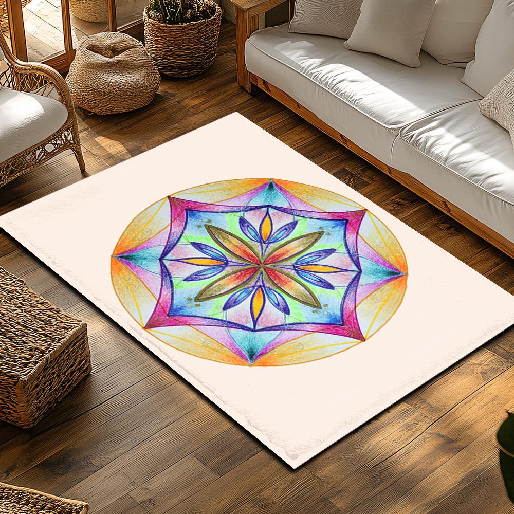 Unique Mandala Area Rug Bohemian Floor Mat Home Decor Living Room Carpet Non-Slip Washable Artistic Design Modern Abstract Patte