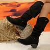 Fashion Autumn New Style Solid Color Comfortable Fashion Knee-high Fashion Boots Round Head Square Heels Large Size Winter High Botas
