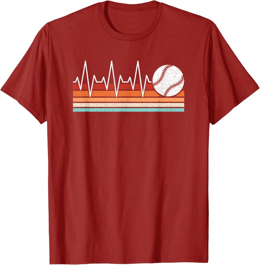 Baseball Heartbeat EKG Life Retro Graphic Tee Breathable Cotton Short Sleeve T-Shirt For Men And Women