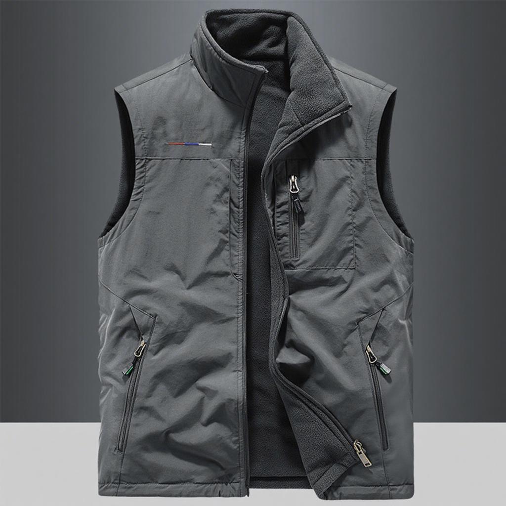 Men's Double Sided Vest Men's Outdoor Sports Vest Plus Velvet Vest Sleeveless Jacket