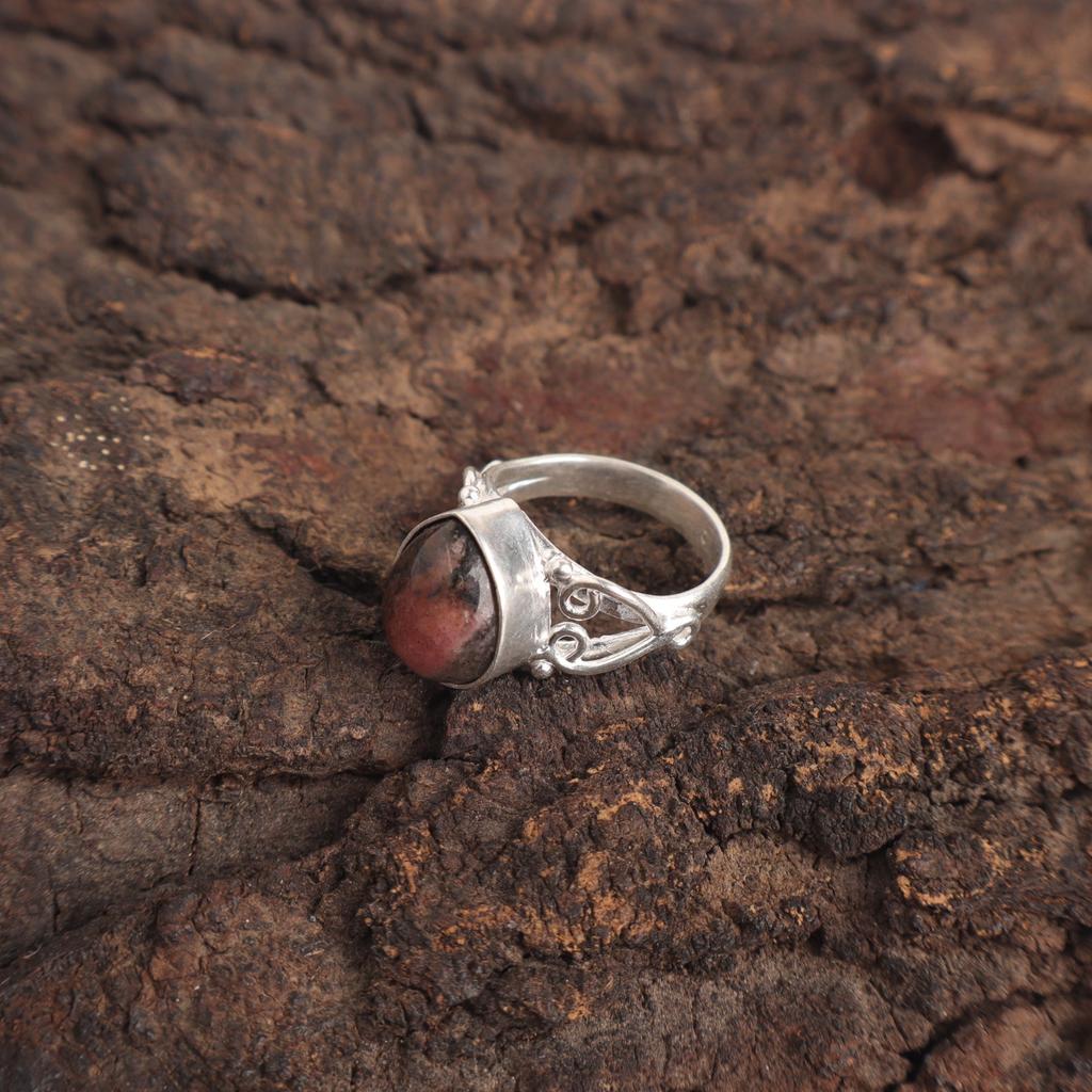 Black Rhodonite Stone Sterling Silver New Eternity Mother Gift Boho Ring Jewelry RR-46-25