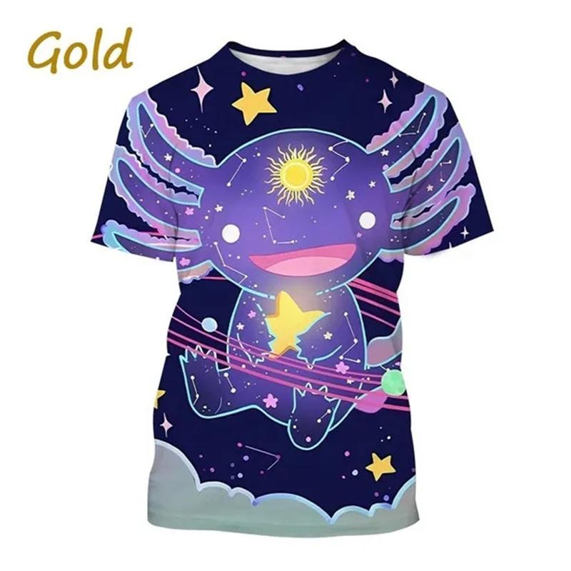 Hot Sale New Axolotl 3D Printed T-shirt Personality Animal Unisex Comfortable Round Neck Print Streetwear Tops Men Women Tees