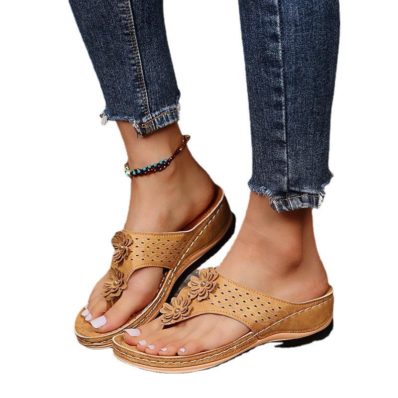 Outer Size 2021 Summer Flip-flops Flower Muffin Bottom Slippers Large Size Casual Women's Rubber Sandals Flip-flops