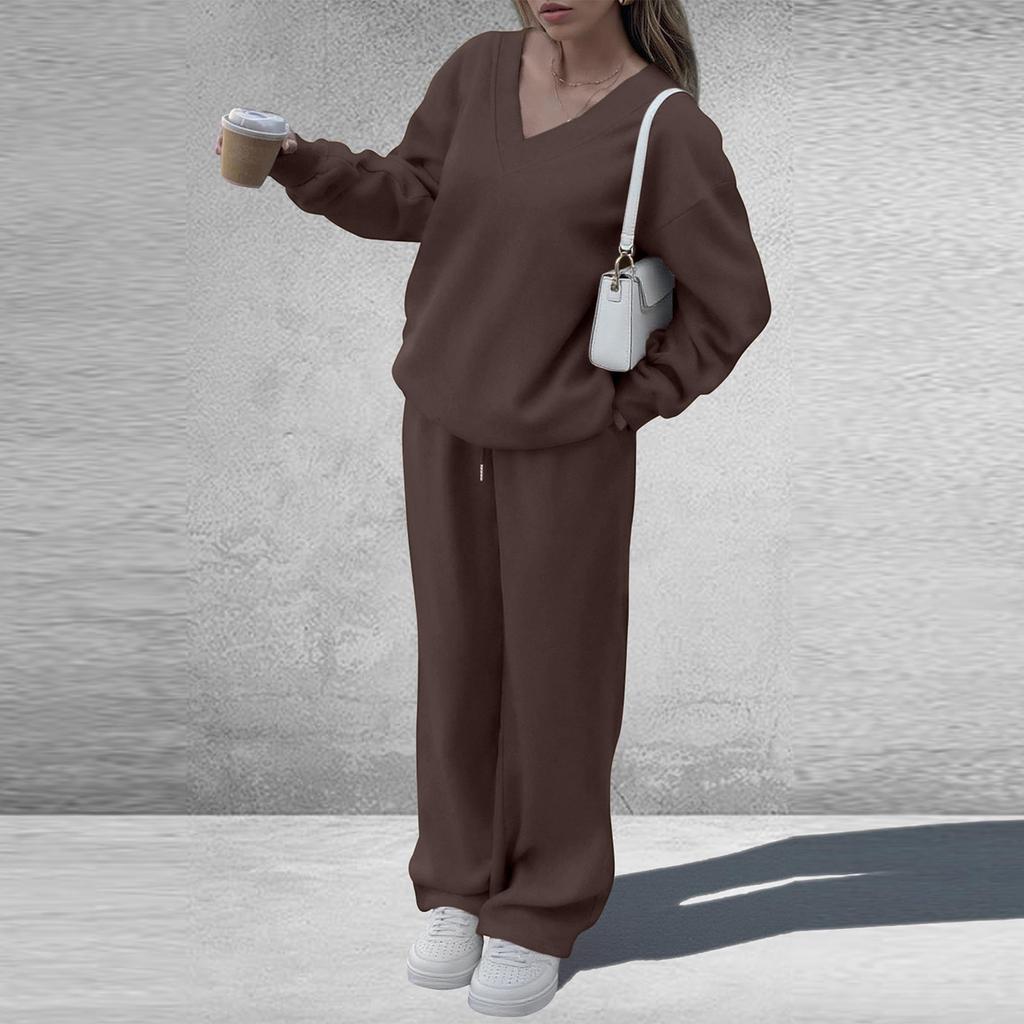 Women's Fashionable Long-sleeved Casual Two-piece Sweatshirt, Loose Wide-leg Pants And Sportswear Set