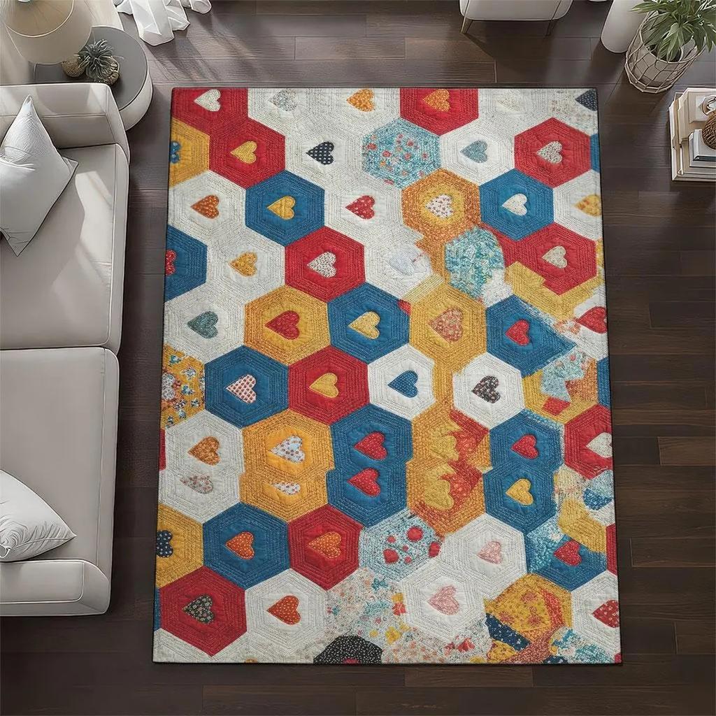 Patchwork Plaid Printed Carpet Love Pattern Decorative Door Mat Entrance Living Room Bedroom Spring Atmosphere Rug