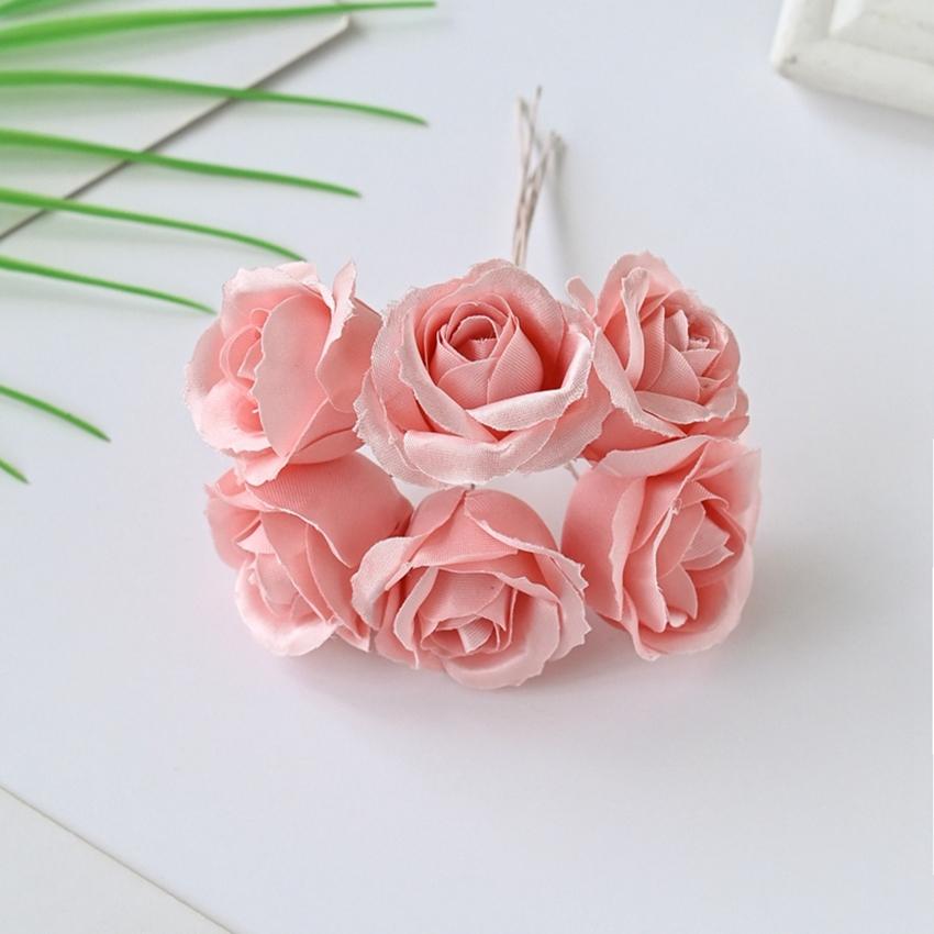 6Pcs Artificial Silk Rose Bundle For Christmas Wedding Bridal Bouquet Decoration Home Ornamental Flowerpot Accessory Fake Flower