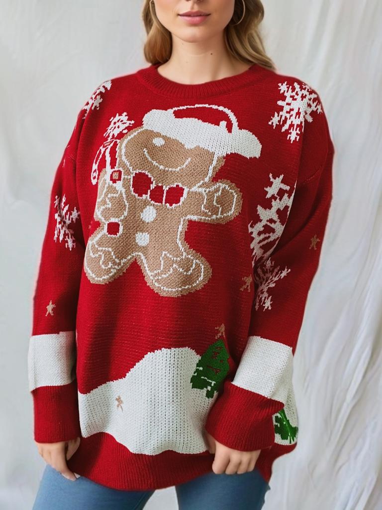 Christmas main picture cute snowman pattern round neck long sleeved knitted pullover sweater New Year sweater 3549 EMA