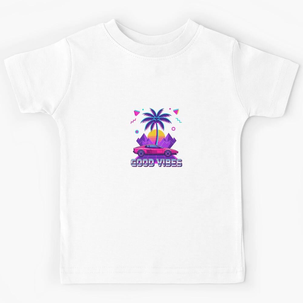 80s Retro Good Vibes Synthwave Car Kids T-Shirt 130