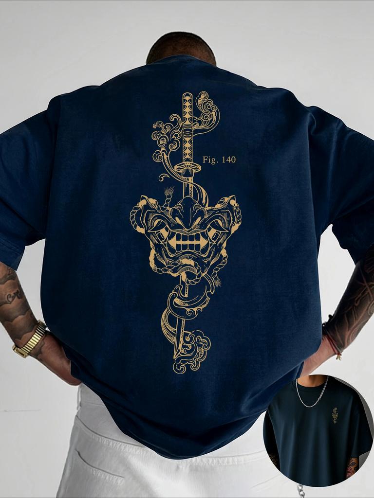 Unisexs And Unisexs Samurai Sword Letter Printed Round Neck Tshirt Street Casual 100 Pure Cotton Hiphop Short Sleeved Shirt