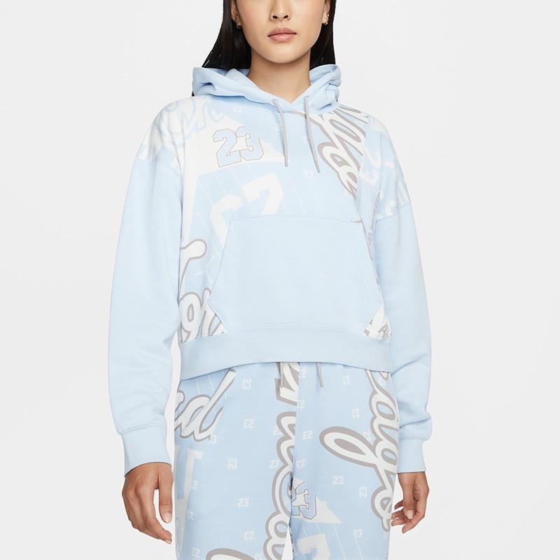 (WMNS) Air Jordan Funny Pattern Knit Short Pullover Hoodie Light Blue Women's DD9296-438