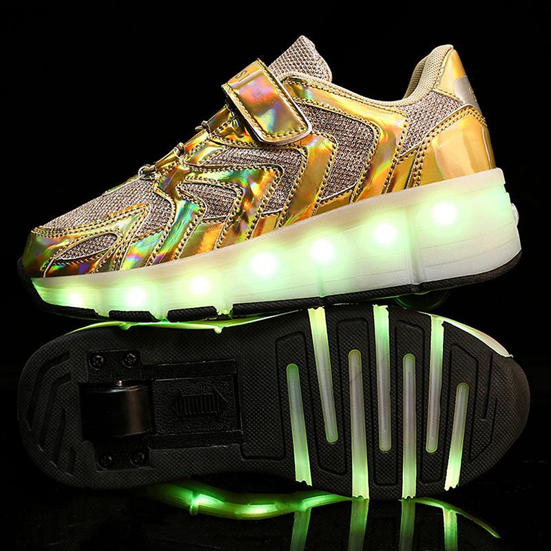 New Children's Single-wheel Runaway Shoes Double-wheel Luminous Shoes USB Charging Light Shoes LED Various Light Modes