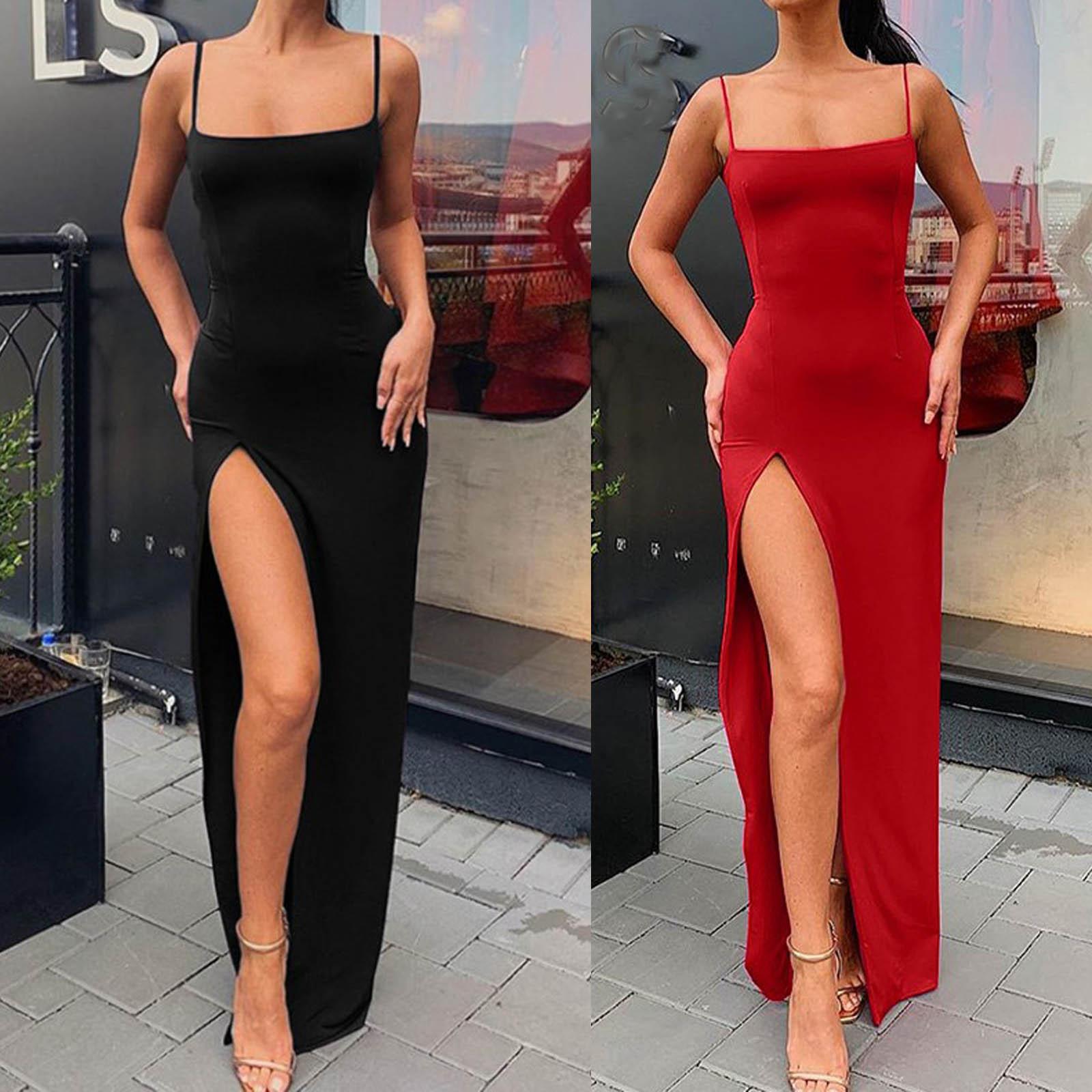 

Сексуальные женщины без рукавов Твердые дамы Slim Camis Slit Платье Длинное платье
