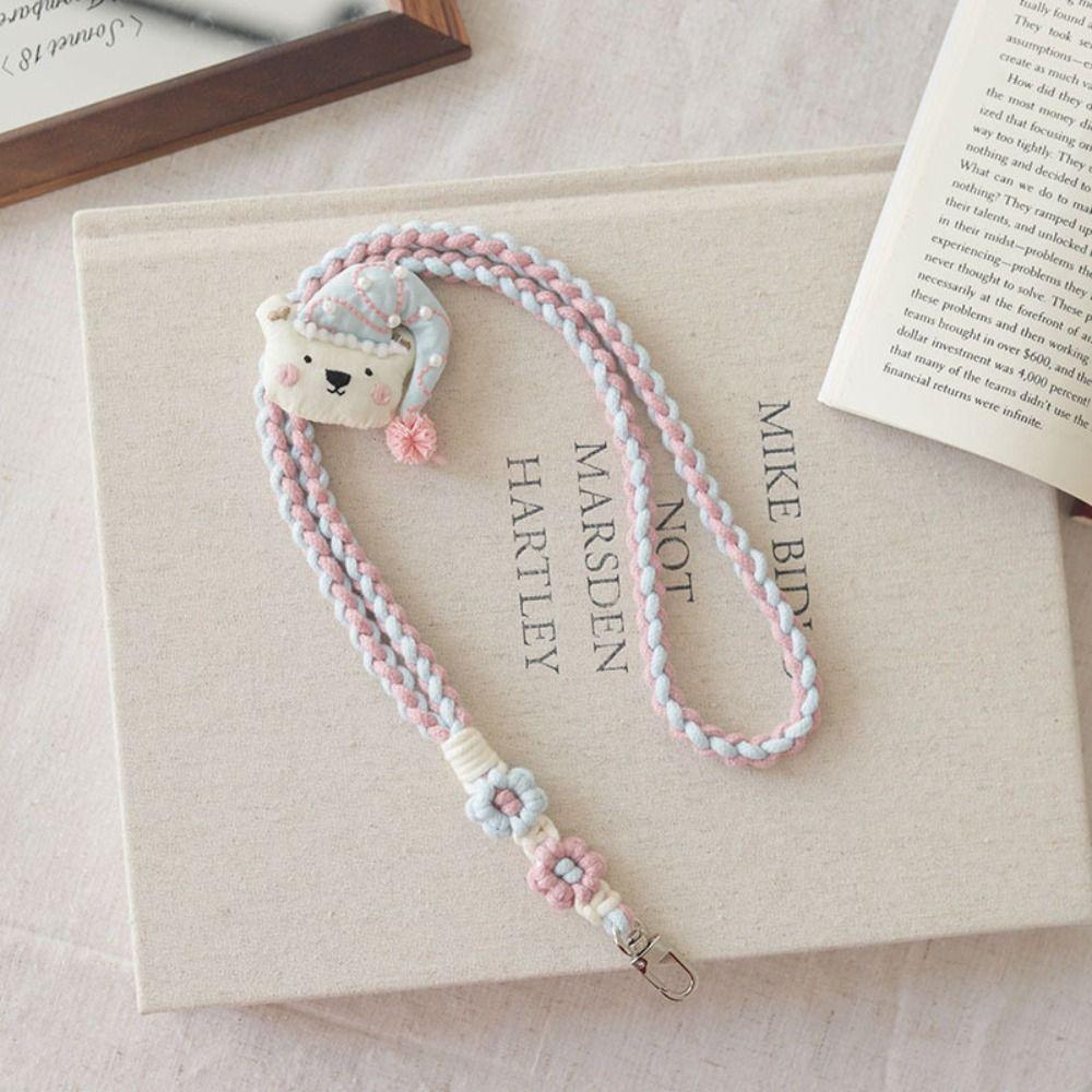 Handmade Wrist Strap Cartoon Brooch Bag Braided Rope Sweet Crochet Weave Lanyard Daily