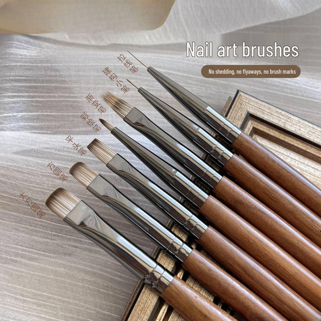 Walnut Wood Nail Art & Watercolor Brushes Set: High-End Blending & Liner Tools for Gradient Painting.