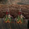 Retro Christmas & Sunflower Cactus Leather Wine Bottle Earrings