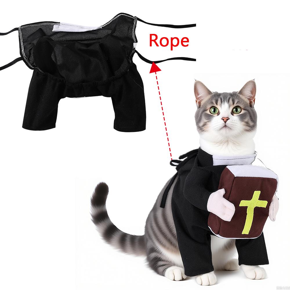 Funny Pet Halloween Costumes Cute Pastor Kitten Party Dress Up Apparel With Bible Cross Chris For Small Cat Dog Sphynx Chihuahua
