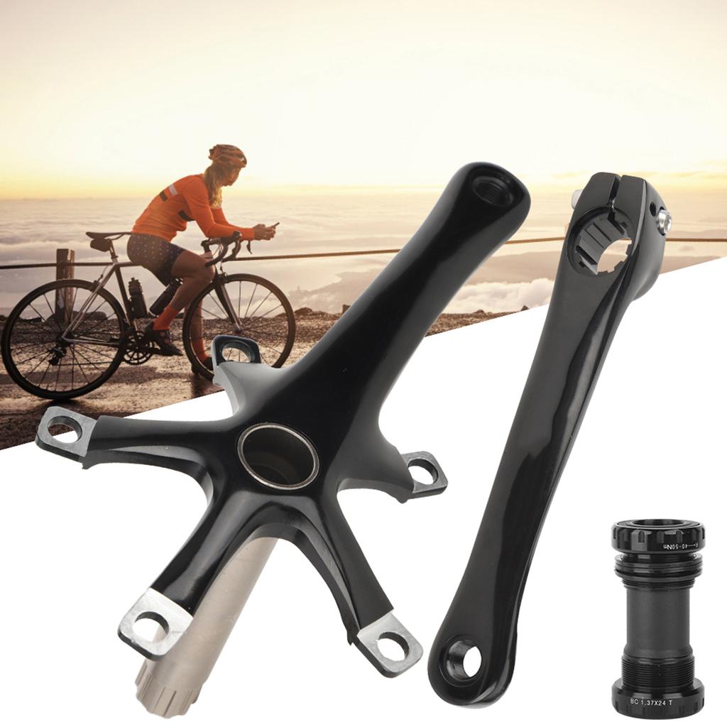 Aluminium Alloy Folding Bike Integrated Hollow Crank Left and Right Set Contains Middle Shaft ScrewBlack